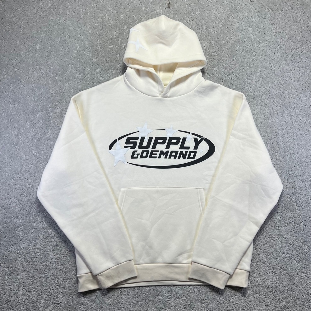 Supply & Demand Hoodie Mens Large Cream Stars Graphic Sweatshirt Pullover Skate
